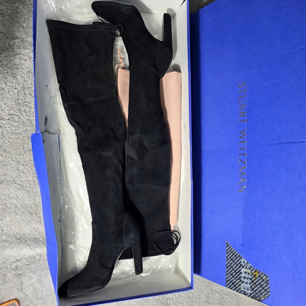 Stuart Weitzman Lowland Stretch Suede Black Over the Knee Boots In Box Size 6B - Picture 5 of 7
